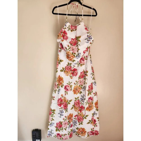 NWD Reformation Selia Linen Midi Dress Size XL Backless Floral Ties - Picture 2 of 16